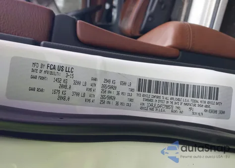 2015 Jeep Grand Cherokee Summit z USA, uszkodzony, nr VIN 1C4RJEJG4FC798572